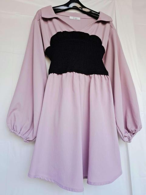 韓国っぽミイン*オンニ風☆Delyle NOIR☆胸元開SEXYリブニットビスチェ付ドッキングぽわん袖レイヤードブラウス伸縮*M < ブランド 韓国っぽミイン*オンニ風☆Delyle NOIR☆胸元開SEXYリブニットビスチェ付ドッキングぽわん袖レイヤードブラウス伸縮*M < ブランドの