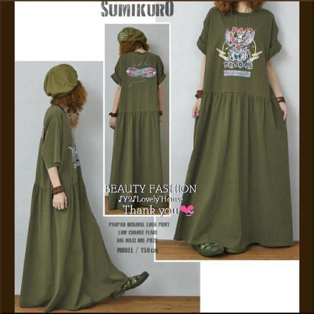〜3L4L*スカルプリントローウエスト切替フレアーロングワン < 女性ファッション  〜3L4L*スカルプリントローウエスト切替フレアーロングワン < 女性ファッションの