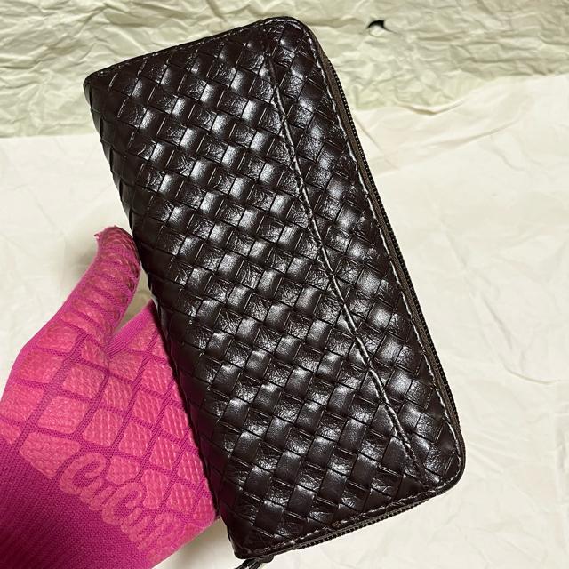 【美品】【山智】 編み込み柄 / ラウンドファスナー / 長財布 ダークブラウン < 男性ファッション 【美品】【山智】 編み込み柄 / ラウンドファスナー / 長財布 ダークブラウン < 男性ファッションの