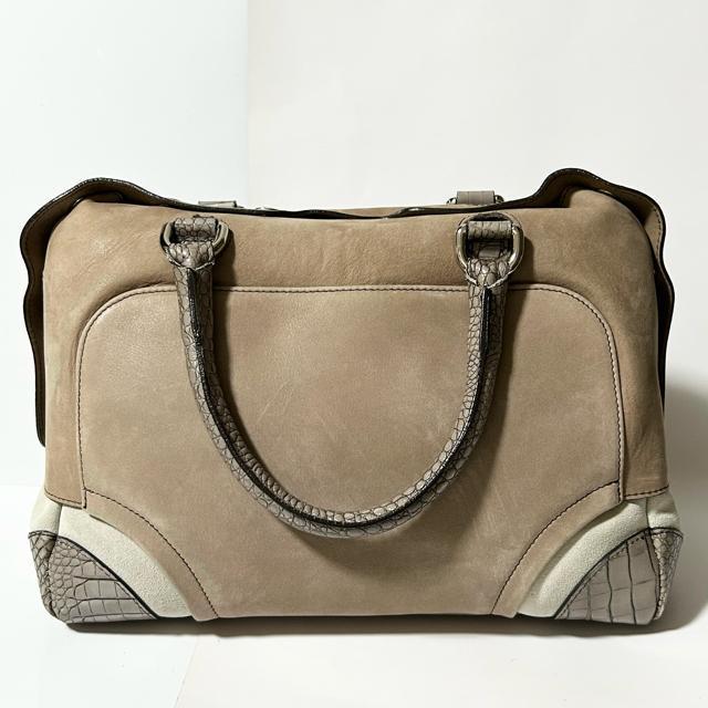 FURLA フルラ ハンドバッグ ベージュ スエード エンボスレザー クロコ型押し レディース < ブランド FURLA フルラ ハンドバッグ ベージュ スエード エンボスレザー クロコ型押し レディース < ブランドの