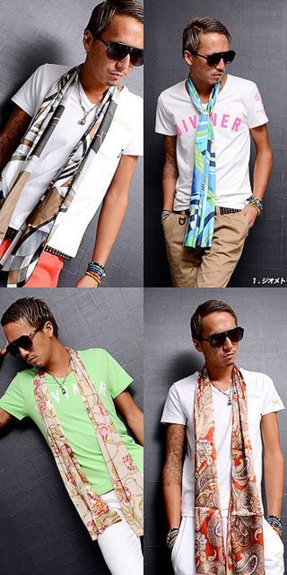 《New》スタイルアクセント★スタイリッシュ・光沢*チェーン柄スカーフ<ベージュ> < 男性ファッション  《New》スタイルアクセント★スタイリッシュ・光沢*チェーン柄スカーフ<ベージュ> < 男性ファッションの