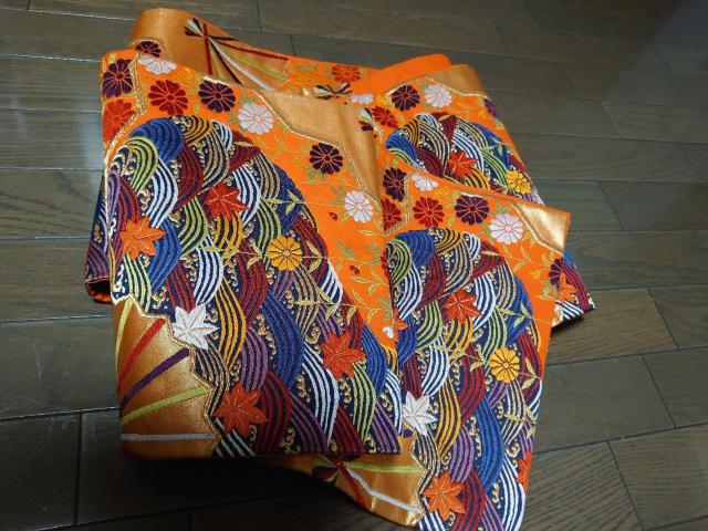 USED美品、六通の袋帯、オレンジに柄 < 女性ファッション  USED美品、六通の袋帯、オレンジに柄  < 女性ファッションの
