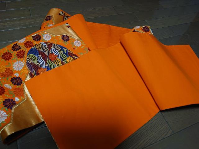 USED美品、六通の袋帯、オレンジに柄 < 女性ファッション  USED美品、六通の袋帯、オレンジに柄 < 女性ファッションの