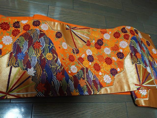 USED美品、六通の袋帯、オレンジに柄 < 女性ファッション  USED美品、六通の袋帯、オレンジに柄 < 女性ファッションの