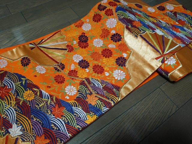 USED美品、六通の袋帯、オレンジに柄 < 女性ファッション  USED美品、六通の袋帯、オレンジに柄 < 女性ファッションの