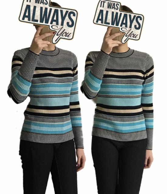 index〓マルチボーダーリブニットセーター(L)水色系〓新品 < ブランド index〓マルチボーダーリブニットセーター(L)水色系〓新品 < ブランドの