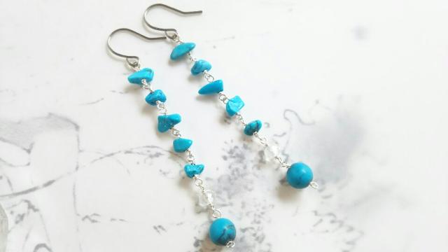 *練りターコイズのロングピアス*SF 20011 < 女性アクセサリー/時計  *練りターコイズのロングピアス*SF 20011  < 女性アクセサリー/時計の