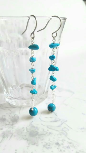 *練りターコイズのロングピアス*SF 20011 < 女性アクセサリー/時計  *練りターコイズのロングピアス*SF 20011 < 女性アクセサリー/時計の