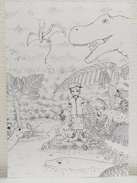 オリジナルイラスト 手描きイラスト 恐竜 植物 女の子 ハンドメイド インテリア 絵 モノクロ 原画 アナログ アート 自作 白黒 < アニメ/コミック/キャラクター  オリジナルイラスト 手描きイラスト 恐竜 植物 女の子 ハンドメイド インテリア 絵 モノクロ 原画 アナログ アート 自作 白黒  < アニメ/コミック/キャラクターの