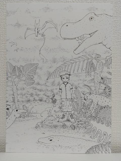 オリジナルイラスト 手描きイラスト 恐竜 植物 女の子 ハンドメイド インテリア 絵 モノクロ 原画 アナログ アート 自作 白黒 < アニメ/コミック/キャラクター  オリジナルイラスト 手描きイラスト 恐竜 植物 女の子 ハンドメイド インテリア 絵 モノクロ 原画 アナログ アート 自作 白黒 < アニメ/コミック/キャラクターの