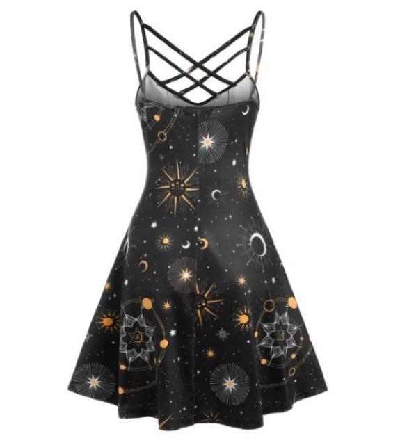 新品 M サイズ ゴシック編み上げ夜空星座ドレスワンピース < 女性ファッション 新品 M サイズ ゴシック編み上げ夜空星座ドレスワンピース < 女性ファッションの