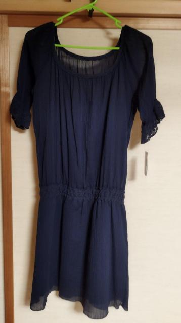 紺 黒 クレープ地 レース チュニック パフスリーブ ワンピース ローウエスト 新品 M < 女性ファッション  紺 黒 クレープ地 レース チュニック パフスリーブ ワンピース ローウエスト 新品 M  < 女性ファッションの