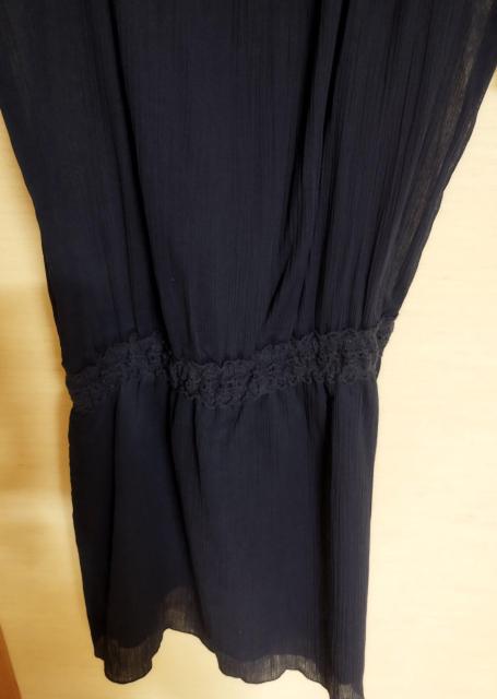 紺 黒 クレープ地 レース チュニック パフスリーブ ワンピース ローウエスト 新品 M < 女性ファッション  紺 黒 クレープ地 レース チュニック パフスリーブ ワンピース ローウエスト 新品 M < 女性ファッションの