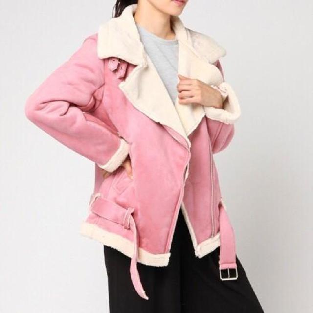 ◆WEGO/ウィゴー◆フェイクムートンライダースジャケット★ピンクF*内側ボアで暖か♪ < ブランド  ◆WEGO/ウィゴー◆フェイクムートンライダースジャケット★ピンクF*内側ボアで暖か♪ < ブランドの