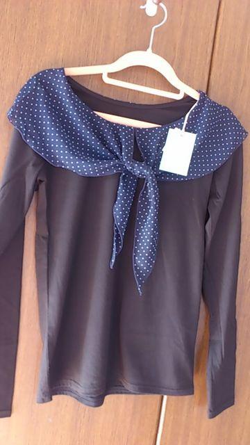 Mサイズ!新品!シフォン!セーラ襟!黒色Tシャツ素材!カットソー < 女性ファッション  Mサイズ!新品!シフォン!セーラ襟!黒色Tシャツ素材!カットソー < 女性ファッションの