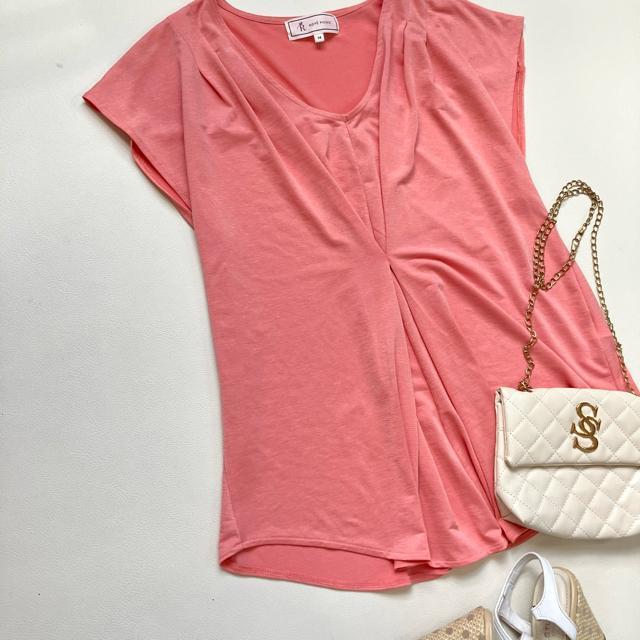 ◆極美品◆ロペピクニック◆ストレッチ素材半袖ブラウス◆サーモンピンク◆Mゆったり < ブランド  ◆極美品◆ロペピクニック◆ストレッチ素材半袖ブラウス◆サーモンピンク◆Mゆったり < ブランドの
