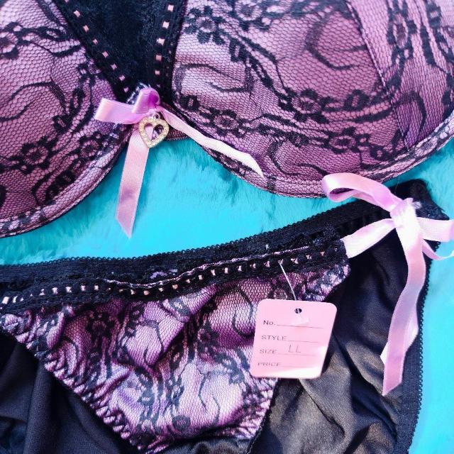 エロカワッ。。F85×LL。。サテン調×ブラックレース小悪魔ブラジャー&ショーツセット。。グラマー大きいサイズ 紐パンひもパン < 女性ファッション  エロカワッ。。F85×LL。。サテン調×ブラックレース小悪魔ブラジャー&ショーツセット。。グラマー大きいサイズ 紐パンひもパン < 女性ファッションの
