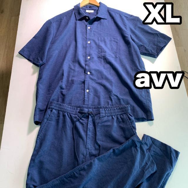 avv XL ネイビー 半袖シャツ パンツセット 麻混合 セットアップ 部屋着 上下セット パジャマ ルームウェア < 男性ファッション avv XL ネイビー 半袖シャツ パンツセット 麻混合 セットアップ 部屋着 上下セット パジャマ ルームウェア < 男性ファッションの