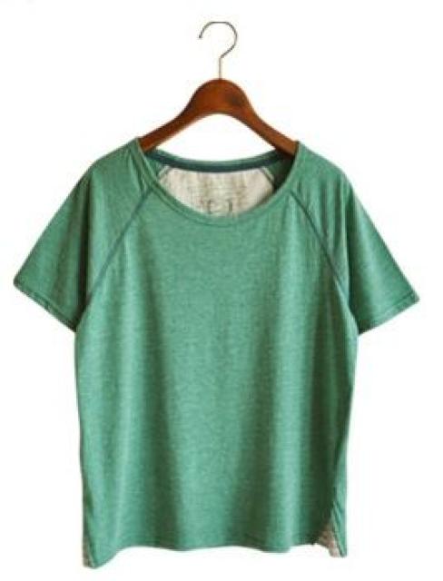 両サイド裾ボーダーラグラン半袖カットソー M グリーン系 < 女性ファッション  両サイド裾ボーダーラグラン半袖カットソー M グリーン系  < 女性ファッションの