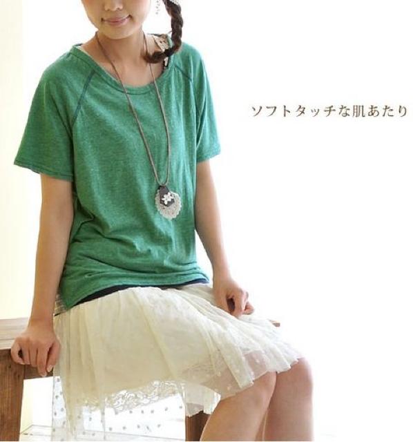 両サイド裾ボーダーラグラン半袖カットソー M グリーン系 < 女性ファッション  両サイド裾ボーダーラグラン半袖カットソー M グリーン系 < 女性ファッションの