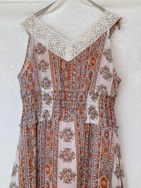 2枚組 エスニック柄 花柄 ノースリーブワンピース インナーキャミ付き F N2m < ブランド 2枚組 エスニック柄 花柄 ノースリーブワンピース インナーキャミ付き F N2m < ブランドの