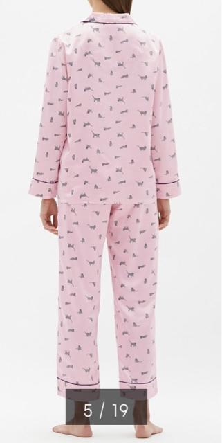 GU・猫リボンキャット柄ダークグリーンサテン長袖パジャマ < ブランド GU・猫リボンキャット柄ダークグリーンサテン長袖パジャマ < ブランドの