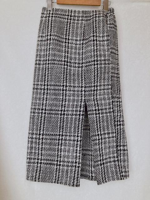 秋冬 白黒 ツィード タイト グレンチェック 前スリット ロングスカート M N2m < ブランド 秋冬 白黒 ツィード タイト グレンチェック 前スリット ロングスカート M N2m < ブランドの