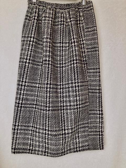 秋冬 白黒 ツィード タイト グレンチェック 前スリット ロングスカート M N2m < ブランド 秋冬 白黒 ツィード タイト グレンチェック 前スリット ロングスカート M N2m < ブランドの