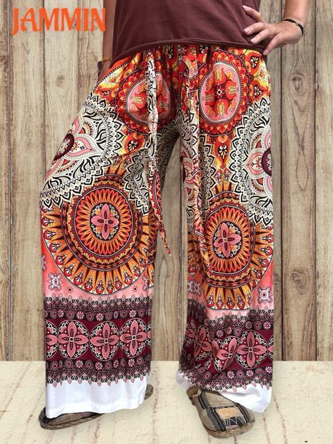 アジアン花紋様柄パンツ ヒッピー アジアン アジアン ゆるめパンツ < 女性ファッション アジアン花紋様柄パンツ ヒッピー アジアン アジアン ゆるめパンツ < 女性ファッションの