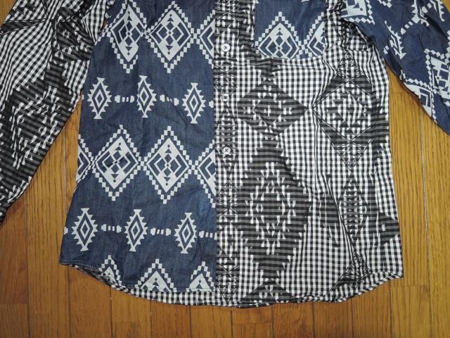 ソフネット SOPHNET. ネイティブ柄 デニムシャツ S黒青バンダナ柄NATIVE PATTERN MIX B.D SHIRT < ブランド  ソフネット SOPHNET. ネイティブ柄 デニムシャツ S黒青バンダナ柄NATIVE PATTERN MIX B.D SHIRT < ブランドの