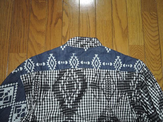 ソフネット SOPHNET. ネイティブ柄 デニムシャツ S黒青バンダナ柄NATIVE PATTERN MIX B.D SHIRT < ブランド  ソフネット SOPHNET. ネイティブ柄 デニムシャツ S黒青バンダナ柄NATIVE PATTERN MIX B.D SHIRT < ブランドの