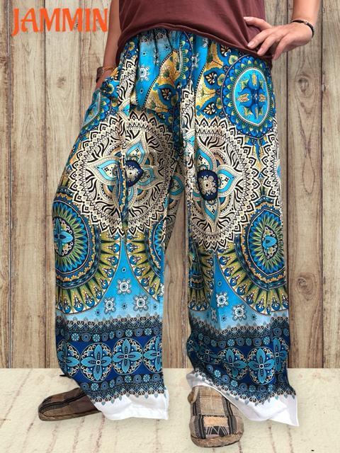 アジアン花紋様柄パンツ 水色 アジアン エスニック ヒッピー < 女性ファッション アジアン花紋様柄パンツ 水色 アジアン エスニック ヒッピー < 女性ファッションの