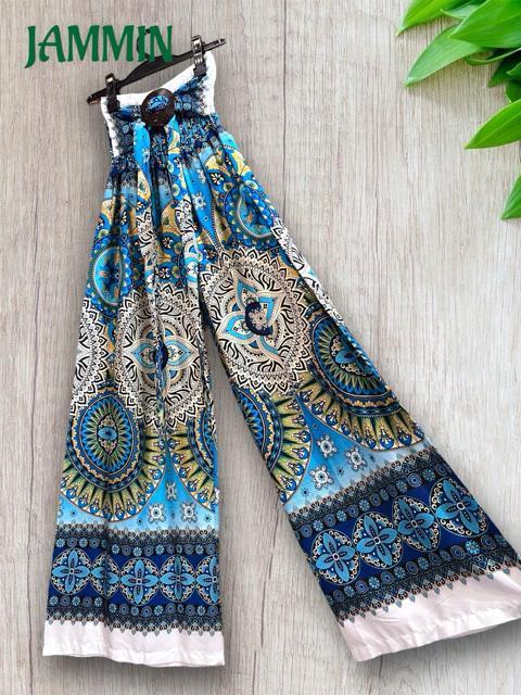 アジアン花紋様柄パンツ 水色 アジアン エスニック ヒッピー < 女性ファッション アジアン花紋様柄パンツ 水色 アジアン エスニック ヒッピー < 女性ファッションの