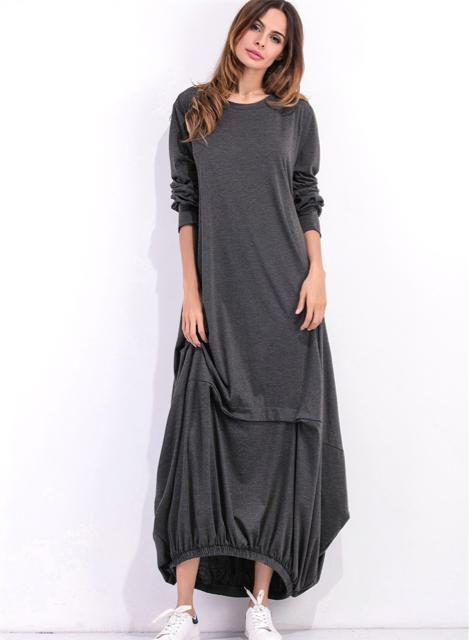 マキシ丈 コクーン ロング丈 ワンピース ギャザー グレー 大きいサイズ < 女性ファッション マキシ丈 コクーン ロング丈 ワンピース ギャザー グレー 大きいサイズ < 女性ファッションの