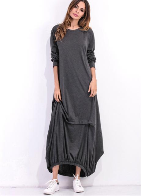 マキシ丈 コクーン ロング丈 ワンピース ギャザー グレー 大きいサイズ < 女性ファッション マキシ丈 コクーン ロング丈 ワンピース ギャザー グレー 大きいサイズ < 女性ファッションの