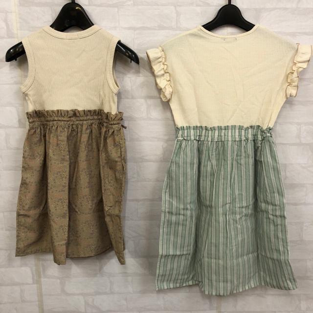 BEAMS mini フラワー ストライプ ワッフル 切替 ワンピース 2着 < キッズ/ベビー  BEAMS mini フラワー ストライプ ワッフル 切替 ワンピース 2着 < キッズ/ベビーの