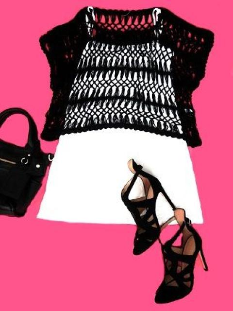 黒カギ編みざっくりニットトップス肩だしOK2WAY重ね着 < 女性ファッション 黒カギ編みざっくりニットトップス肩だしOK2WAY重ね着 < 女性ファッションの