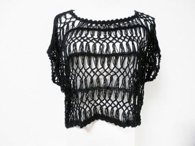 黒カギ編みざっくりニットトップス肩だしOK2WAY重ね着 < 女性ファッション 黒カギ編みざっくりニットトップス肩だしOK2WAY重ね着 < 女性ファッションの