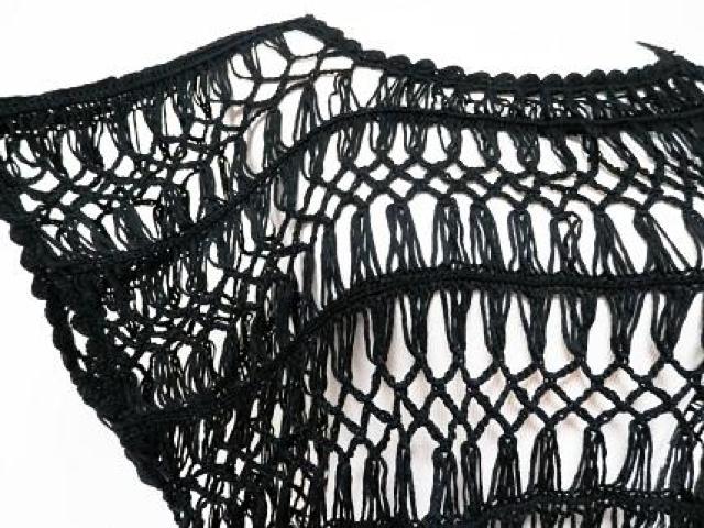 黒カギ編みざっくりニットトップス肩だしOK2WAY重ね着 < 女性ファッション 黒カギ編みざっくりニットトップス肩だしOK2WAY重ね着 < 女性ファッションの