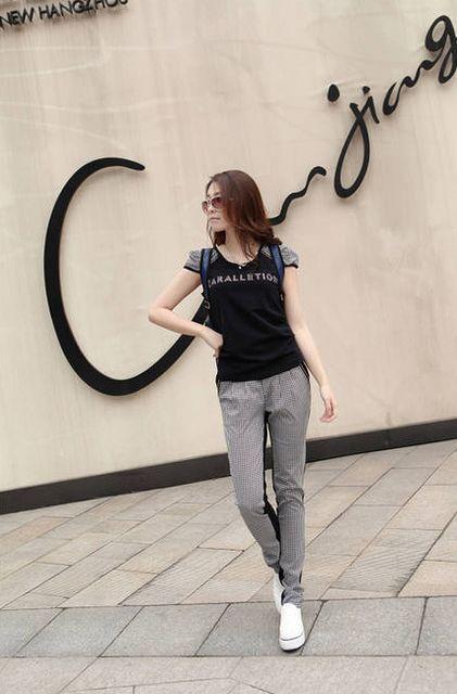 ☆NEW☆チェックデザイン半袖タイトスエット☆BK-M < 女性ファッション  ☆NEW☆チェックデザイン半袖タイトスエット☆BK-M < 女性ファッションの