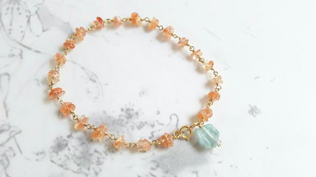 14kgf*サンストーンとアクアマリンのブレスレット* 19032 < 女性アクセサリー/時計  14kgf*サンストーンとアクアマリンのブレスレット* 19032  < 女性アクセサリー/時計の