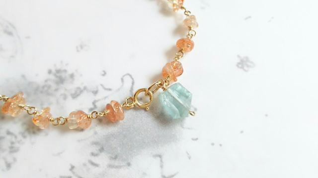 14kgf*サンストーンとアクアマリンのブレスレット* 19032 < 女性アクセサリー/時計  14kgf*サンストーンとアクアマリンのブレスレット* 19032 < 女性アクセサリー/時計の