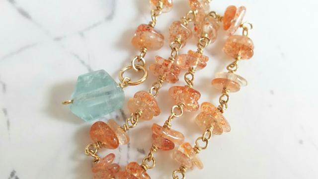 14kgf*サンストーンとアクアマリンのブレスレット* 19032 < 女性アクセサリー/時計  14kgf*サンストーンとアクアマリンのブレスレット* 19032 < 女性アクセサリー/時計の