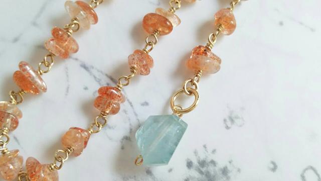 14kgf*サンストーンとアクアマリンのブレスレット* 19032 < 女性アクセサリー/時計  14kgf*サンストーンとアクアマリンのブレスレット* 19032 < 女性アクセサリー/時計の