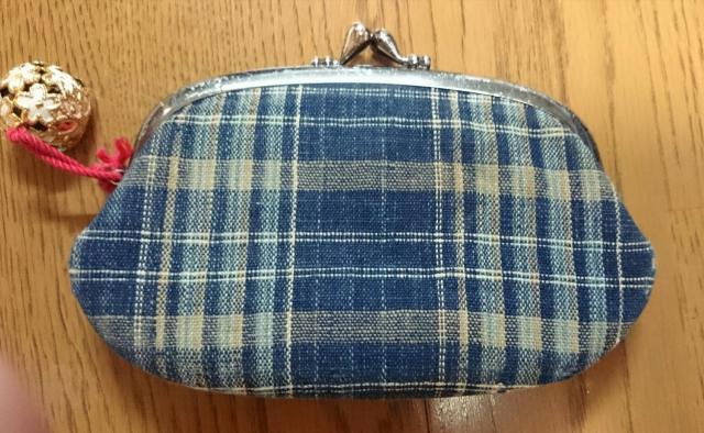 古巾 絣 かすり 紺 チェック がま口 さいふ 中古 < 女性ファッション  古巾 絣 かすり 紺 チェック がま口 さいふ 中古  < 女性ファッションの