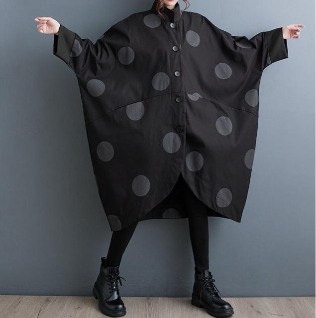 ワイド ジャケット ロング丈 ドット柄 ゆったり 前開き ブラック 大きいサイズ < 女性ファッション ワイド ジャケット ロング丈 ドット柄 ゆったり 前開き ブラック 大きいサイズ < 女性ファッションの