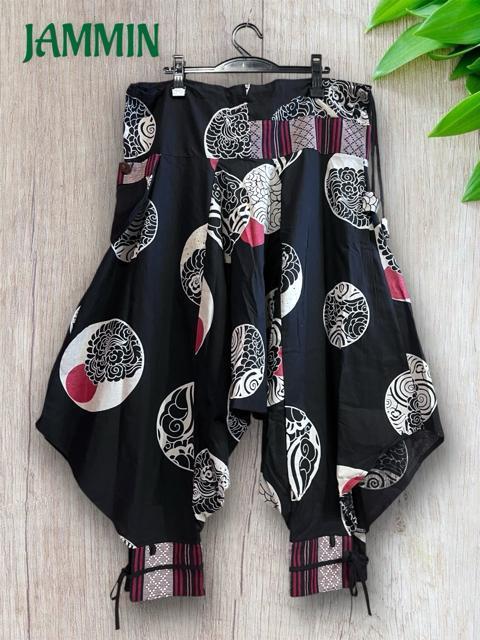 ナガ族織り生地付き和柄サルエル忍者パンツ 男女兼用 エスニック アジアン ヒッピー < 男性ファッション ナガ族織り生地付き和柄サルエル忍者パンツ 男女兼用 エスニック アジアン ヒッピー < 男性ファッションの