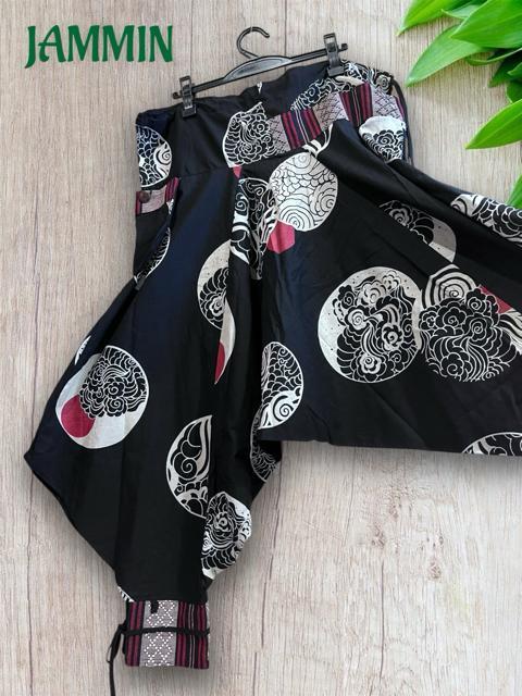 ナガ族織り生地付き和柄サルエル忍者パンツ 男女兼用 エスニック アジアン ヒッピー < 男性ファッション ナガ族織り生地付き和柄サルエル忍者パンツ 男女兼用 エスニック アジアン ヒッピー < 男性ファッションの