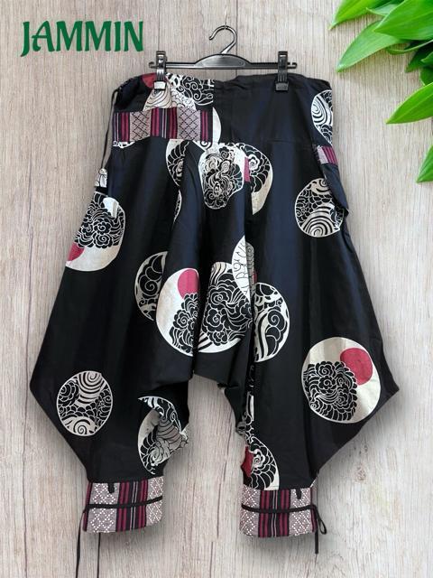 ナガ族織り生地付き和柄サルエル忍者パンツ 男女兼用 エスニック アジアン ヒッピー < 男性ファッション ナガ族織り生地付き和柄サルエル忍者パンツ 男女兼用 エスニック アジアン ヒッピー < 男性ファッションの