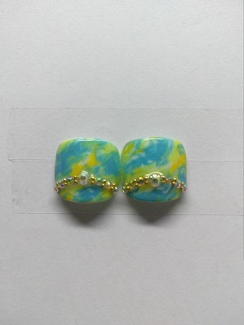 LBNYLA☆親指ペディ♪ ターコイズイエロー系マーブルタイダイ < 香水/コスメ/ネイル  LBNYLA☆親指ペディ♪ ターコイズイエロー系マーブルタイダイ  < 香水/コスメ/ネイルの
